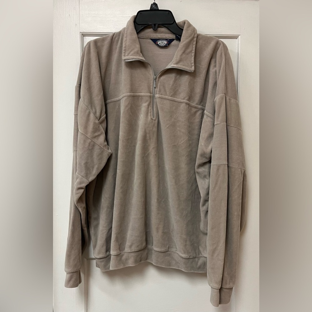 Vintage Knightsbridge for Men Velour 1/4 Zip Sweater Pullover Gray Sz XL
